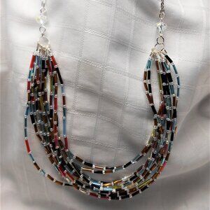 No1008 Pretty handmade 9 rows necklace with acrylic tubes and glass beads